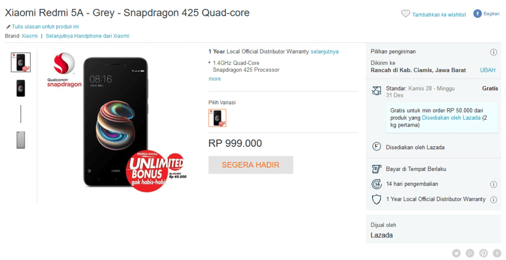 Dijual di Lazada Besok, Para Pengabdi Xiaomi Redmi 5A Mulai Banjiri Laman Produk