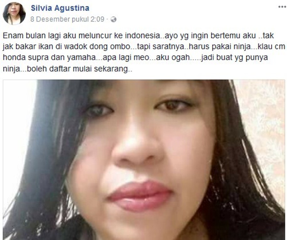 Rame di Facebook Status Wanita Ini Jadi Viral Buat Syarat Minimal Punya Motor Ninja Untuk Dekat Dengannya