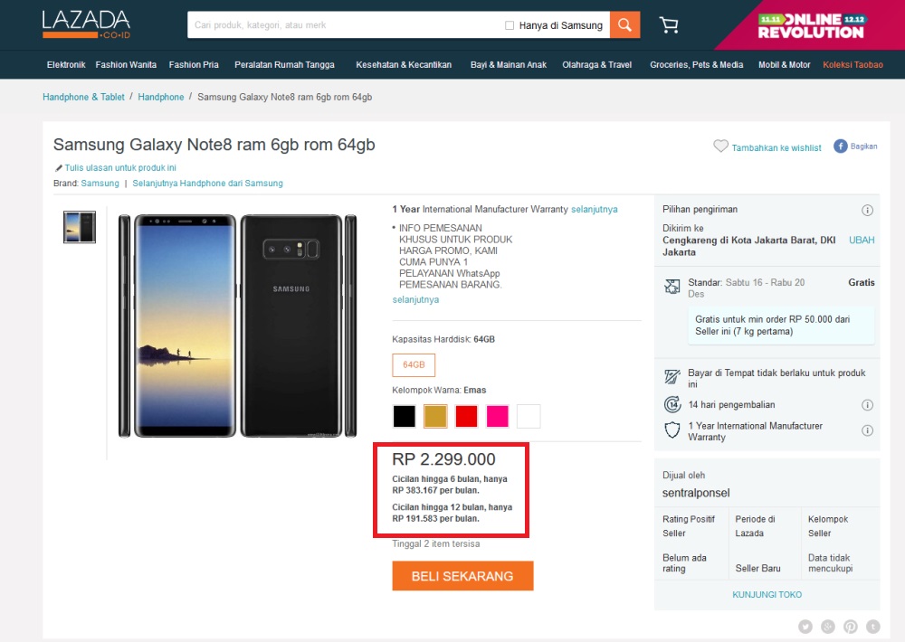 Samsung Galaxy Note 8 Lazada Indonesia