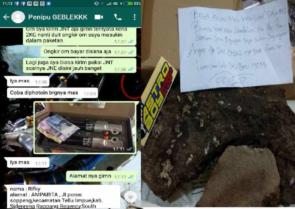 Apes Gara Gara Nipu Salah Sasaran Penipu ini Beli Shockbreaker Online Malah Dapet Batu