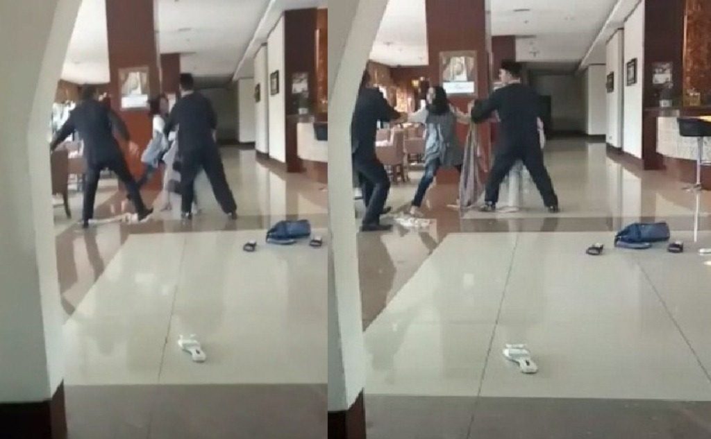 Beredar Video Istri Sah Serang Pelakor di Hotel Petugas Pun Turun Tangan