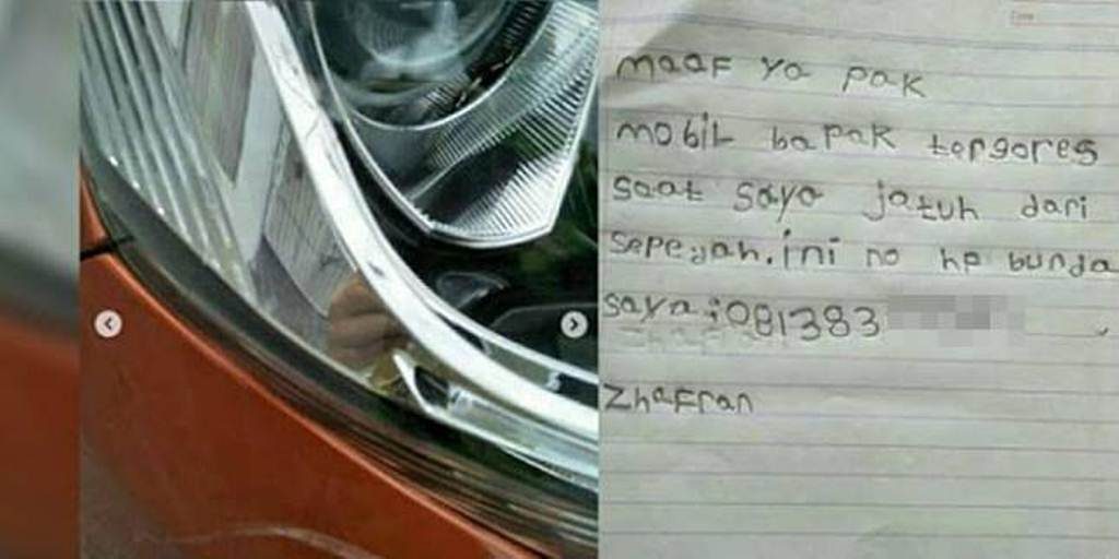 Bikin Netizen Kagum Seorang Bocah 6 Tahun Minta Maaf Lewat Surat Setelah Tak Sengaja Senggol Mobil dengan Sepeda di Parkiran