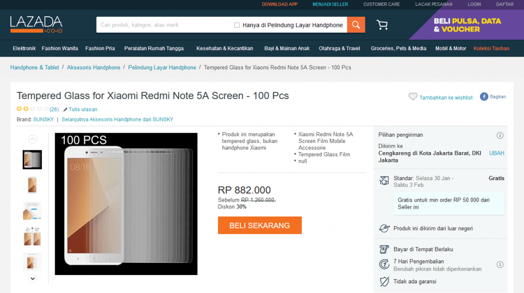 Tempered Glass Disangka Xiaomi Redmi Note 5A