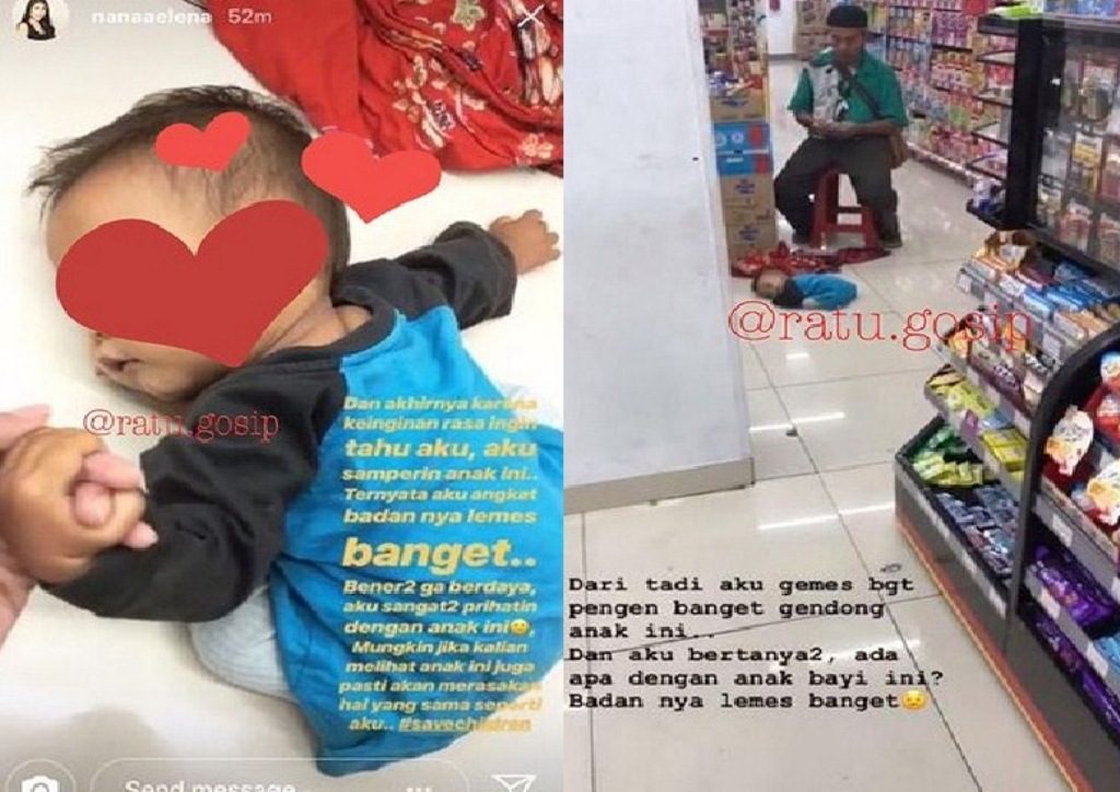 Foto Balita Lemas dan Tertidur di Lantai Minimarket Ini Viral Diduga Anak yang Disewakan Untuk Mengemis