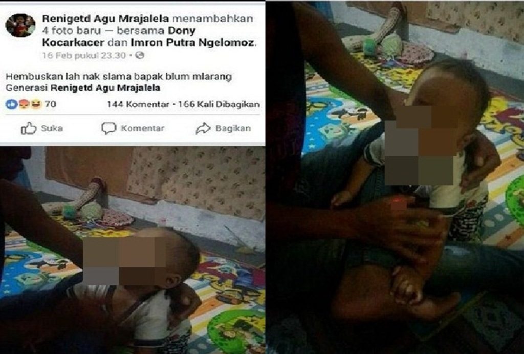 Heboh Foto Seorang Bapak Jejalkan Rokok ke Mulut Anaknya yang Masih Balita Ayah Macam Apa
