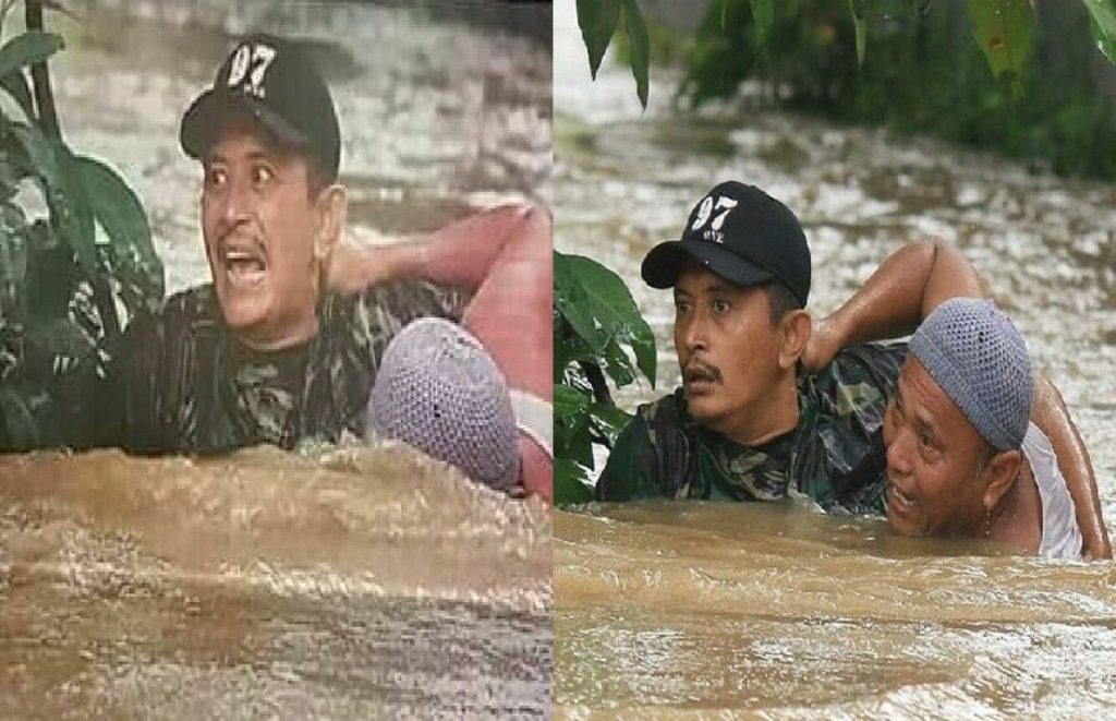 Selamatkan Warga yang Terseret Arus Sungai Aksi Heroik Anggota Koramil Asal Pasuruan ini Viral