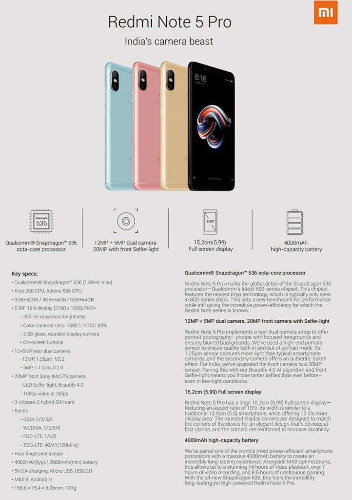 Spesifikasi Xiaomi Redmi Note 5 dan Redmi Note 5 Pro Bocor di Internet