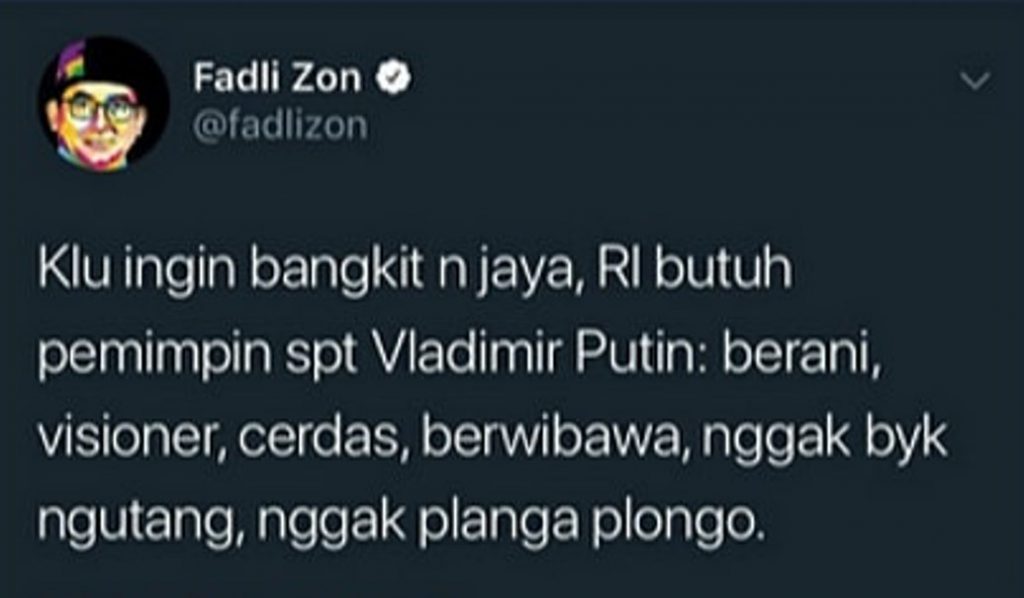 Cuit Indonesia Butuh Pemimpin Seperti Putin Partai Ini Tertawakan Fadli Zon