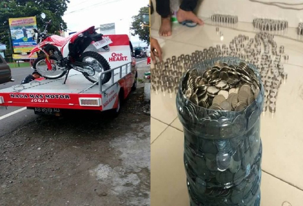 Heboh Pria di Yogya Beli Motor Trail dengan Uang Koin Gak Repot Ngitungnya