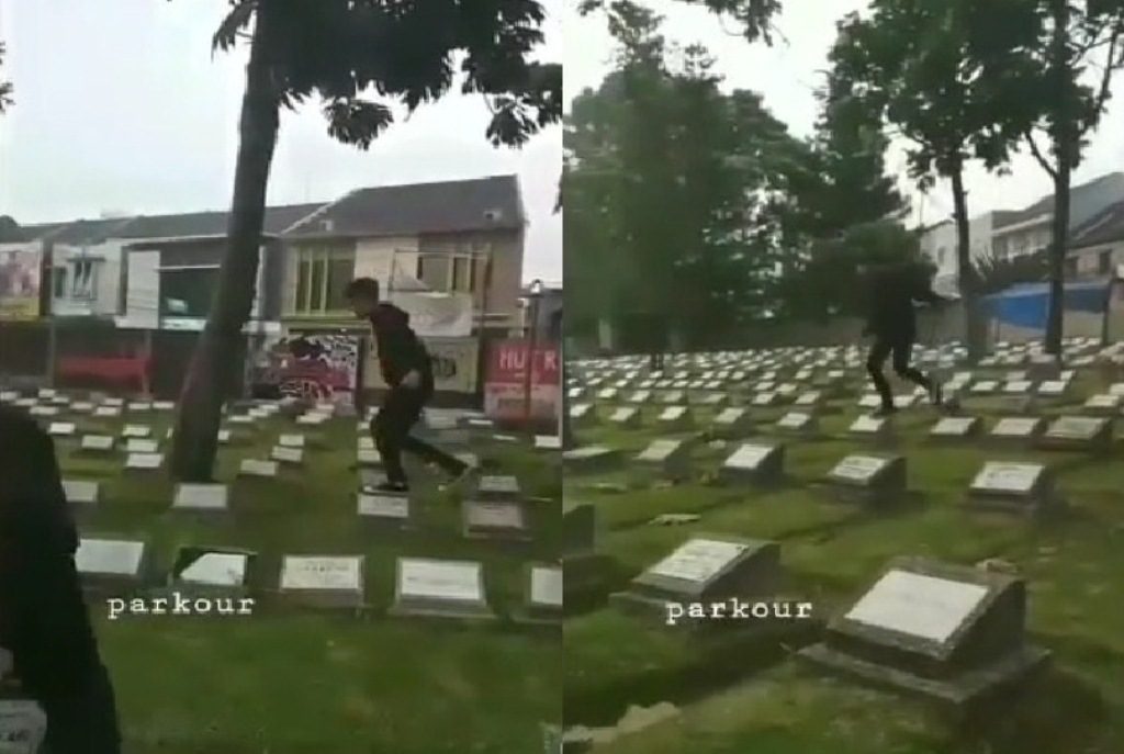 Lakukan Aksi Parkour di Kuburan Pemuda ini Dikecam Netizen