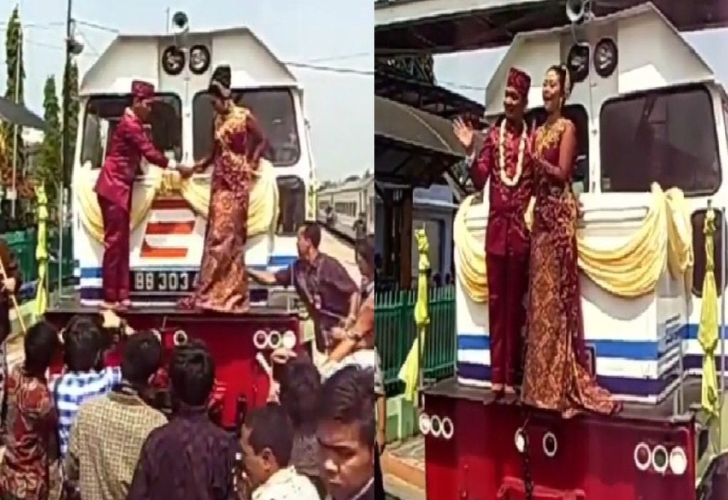 Anti Mainstream Pasangan Pengantin di Brebes Menikah di Gerbong Kereta