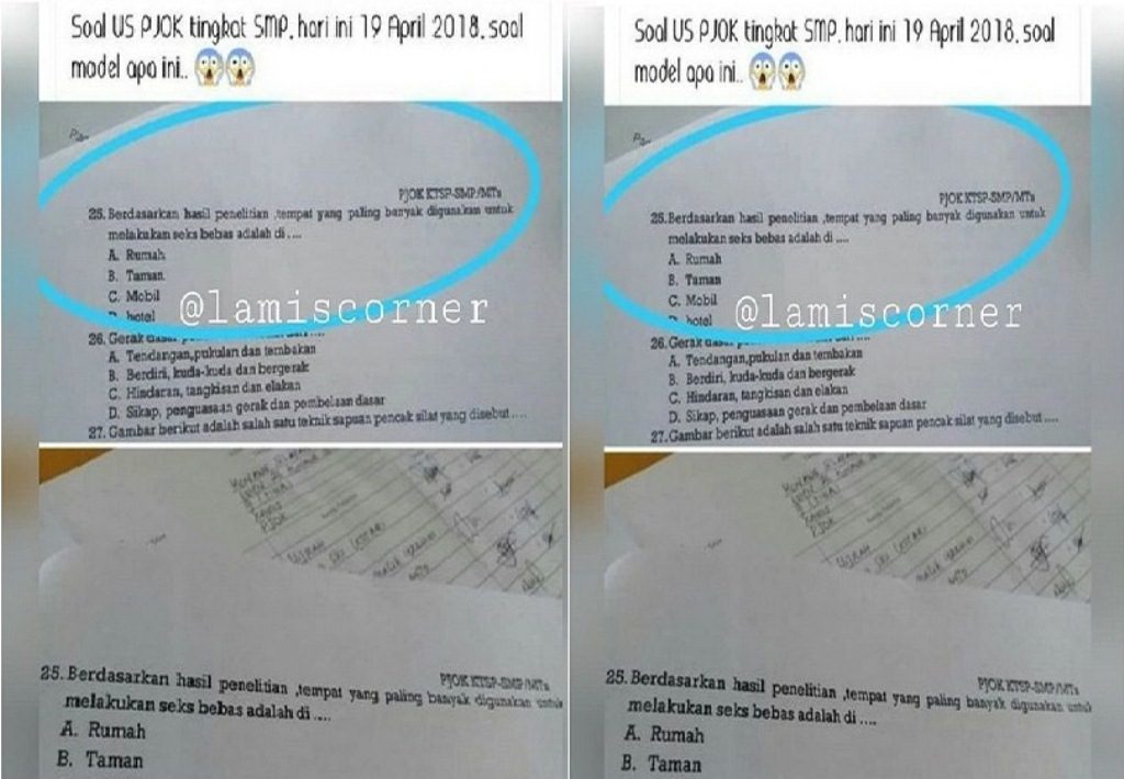 Gegerkan Media Sosial Beredar Soal Ujian PJOK Tingkat SMP dengan Pertanyaan Nyeleneh Tentang Seks Bebas