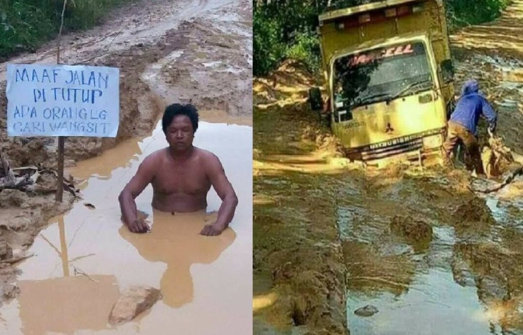 Sampaikan Aspirasi Pada Pemerintah Soal Jalan Rusak Pria Ini Nekat Lakukan Aksi Berendam di dalam Lumpur