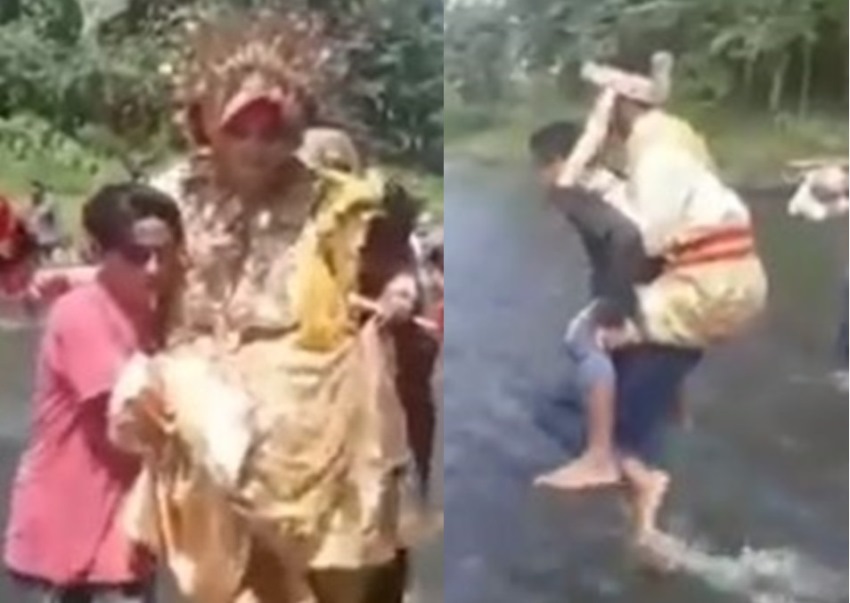 Demi Mengucap Janji Suci Pasangan Pengantin Di Sulawesi Ini Rela Sebrangi Sungai Videonya Viral