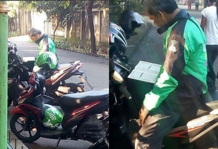 Semangat Cari Rejeki Di Bulan Puasa Yang Dilakukan Driver Ojol Ini Bikin Salut Subhanallah