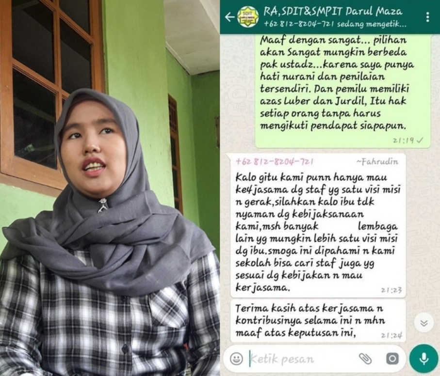 Pilih Ridwan Kamil Guru SDIT Darul Maza Rabiatul Adawiyah Dipecat Lewat WA