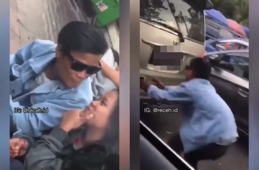 Asyik Bikin Video Sambil Kecup Bibir Kekasih Hp Pria ini Hampir Hilang Dibawa Mobil