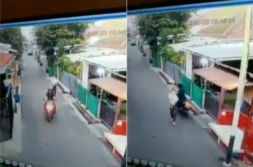 Pemotor ini Terekam CCTV Jambret Kalung Seorang Ibu yang Sedang Berjalan Videonya Viral