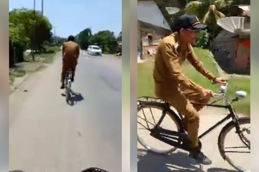 Pulang Pergi ke Kantor Menaiki Sepeda Onthel Camat ini Bikin Warga Salut dan Kagum Videonya Viral