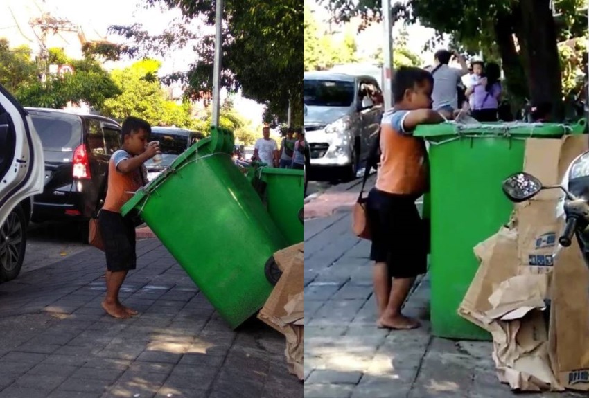 Viral Video Bocah Laki Laki Makan dan Minum dari Tong Sampah Reaksi Orang Sekitar Bikin Geram