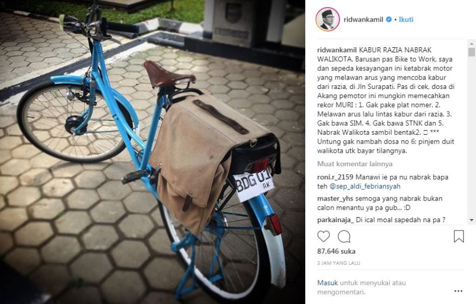 Berangkat Kerja Ridwan Kamil Ditabrak Pemotor Arogan yang Hindari Razia