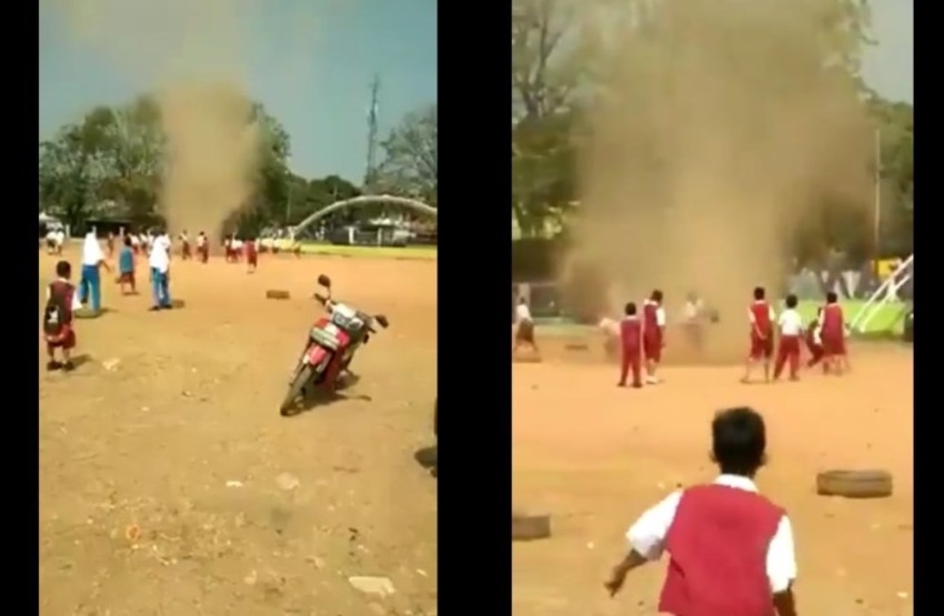 Bukan Lari Menjauh Sejumlah Siswa SD ini Jadikan Puting Beliung Mainan