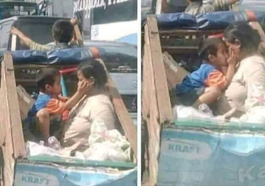 Mengharukan Foto Anak Cium Ibu di Gerobak ini Viral Netizen Nangis Berjamaah