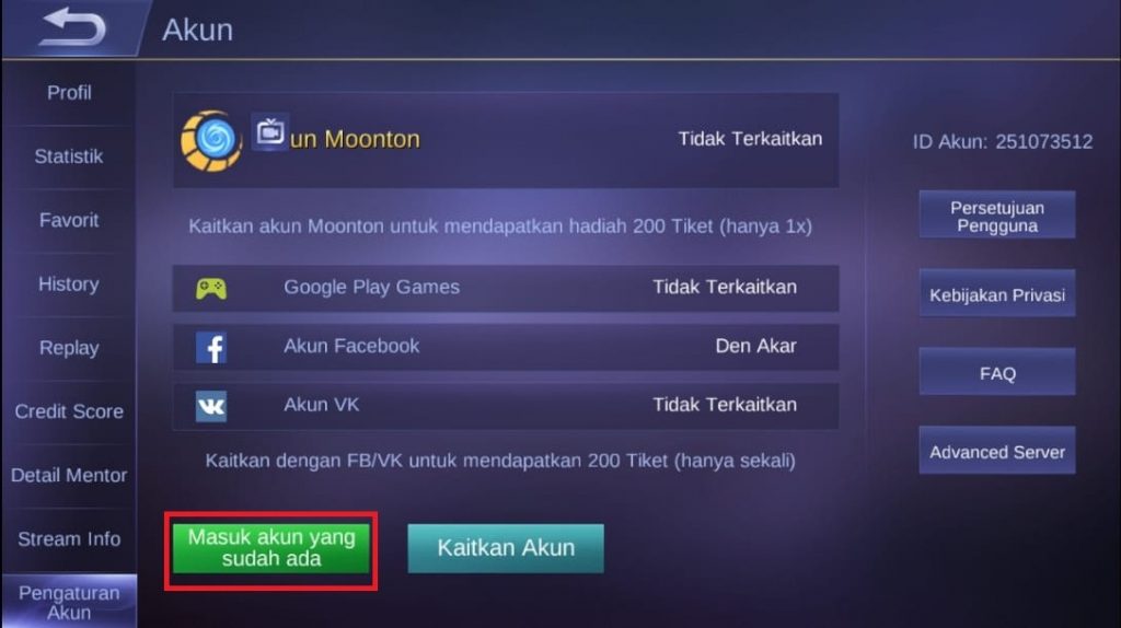 Cara menambah akun Mobile Legend tanpa aplikasi