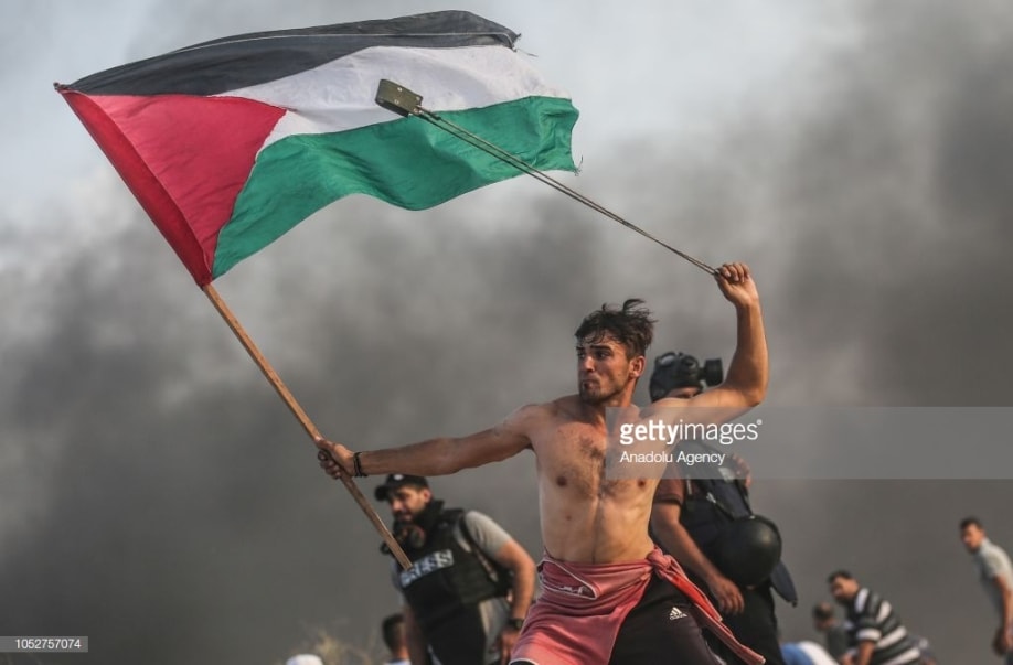 Foto Abu Amro Pegang Bendera Palestina Saat Unjuk Rasa Lawan Israel Viral
