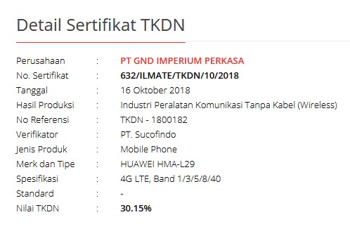 Huawei Mate 20 TKDN Indonesia