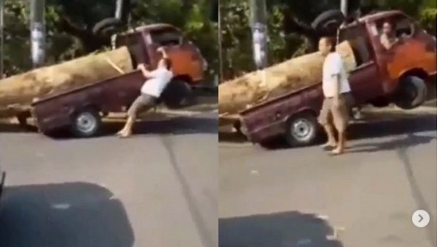 Angkut Kayu Berukuran Super Besar, Mobil Pick Up ini Sampai Standing, Videonya Viral Angkut Kayu Berukuran Super Besar Mobil Pick Up ini Sampai Standing Videonya Viral