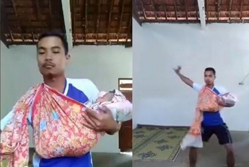Viral Video Pria Tidurkan Bayi dengan Cara Nyeleneh Aksinya Malah Bikin Ngilu
