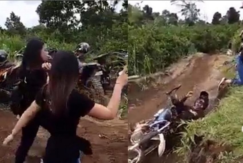 Berjalan di Lintasan Balap, 2 Wanita ini Buat Seorang Pembalap Terjatuh, Untung Gak Ketabrak! Berjalan di Lintasan Balap 2 Wanita ini Buat Seorang Pembalap Terjatuh Untung Gak Ketabrak