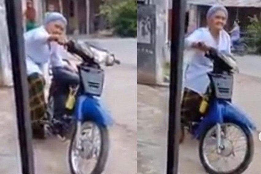 Hidupkan Mesin Pakai Engkol Aksi Seorang Nenek Kendarai Motor ini Viral.JPG