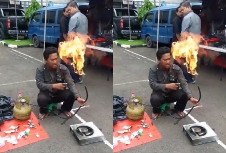 Serem Pria Ini Peragakan Cara Memadamkan Api pada Selang Kompor Gas yang Bocor