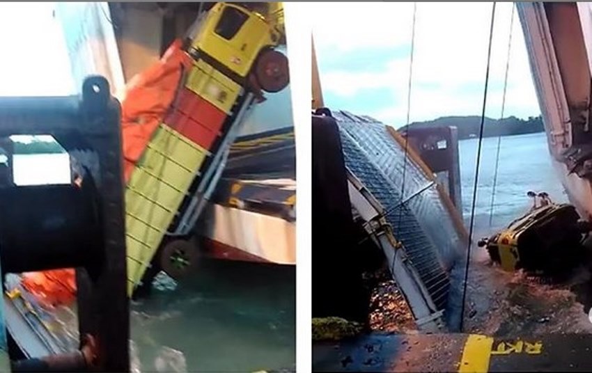Viral Video Detik Detik Truk Jatuh ke Laut saat Naik Kapal Roro di Pelabuhan Bakauheni
