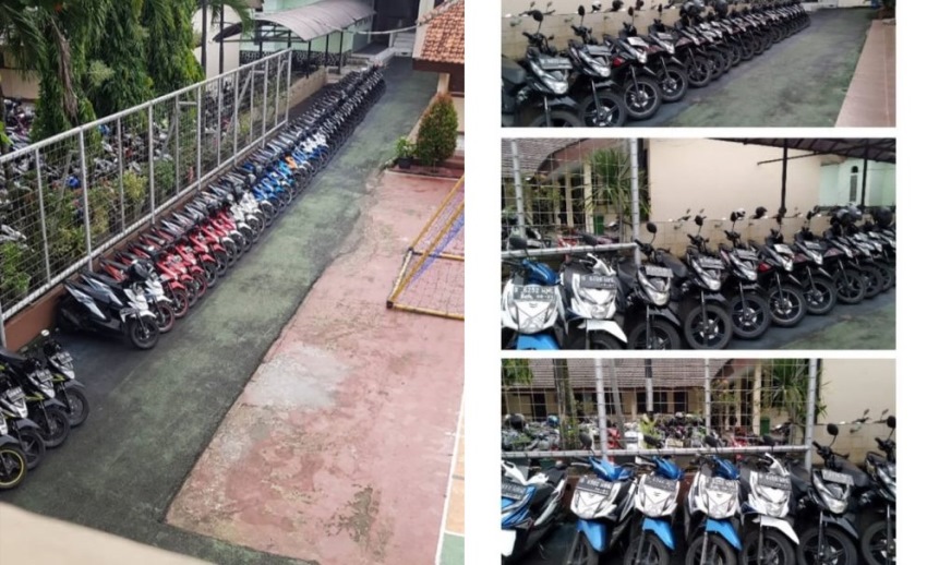 Berjejer dengan Rapi Sesuai Type dan Warna Potret Pemandangan di Tempat Parkir Sekolah ini Viral