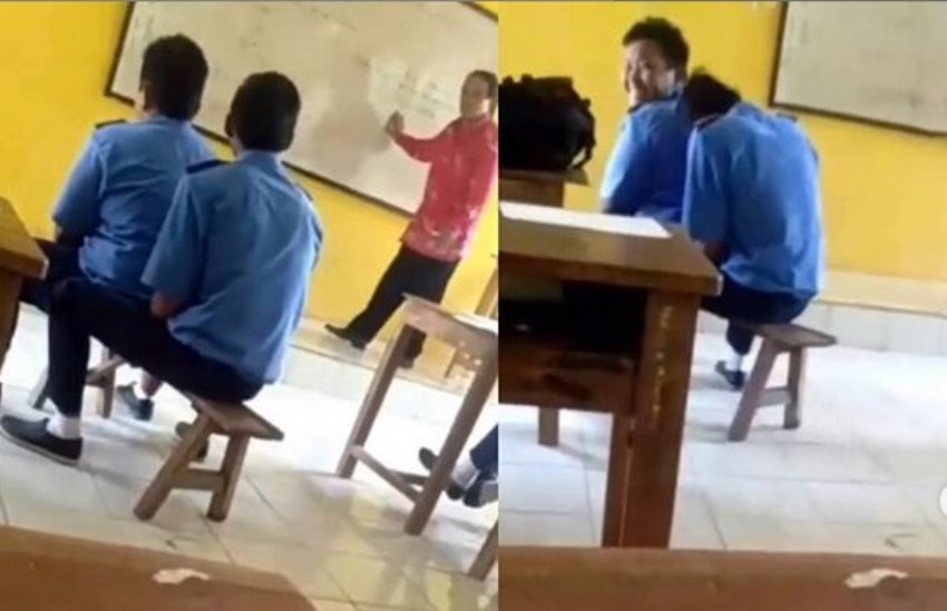 Guru Sedang Mengajar Tiga Siswa SMK ini Asyik Main Kuda Kudaan Videonya Viral