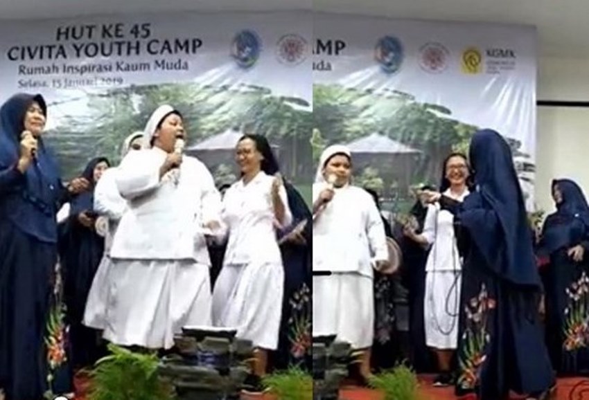 Kompak Nyanyikan Lagu Jilbab Putih Aksi Kolaborasi Suster Katholik dan Grup Kasidah ini Viral