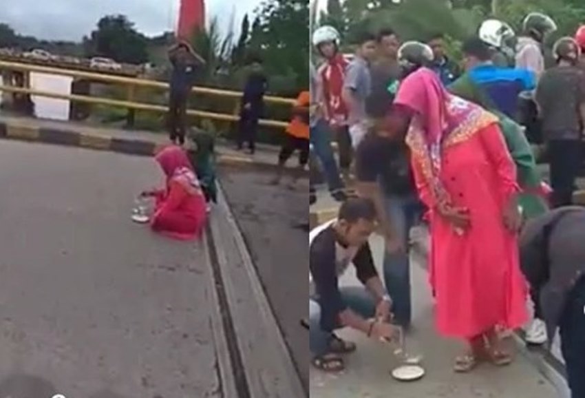 Lakukan Ritual Tolak Bala di Jembatan Kembar Gowa Aksi Dua Emak Emak ini Hebohkan Warga