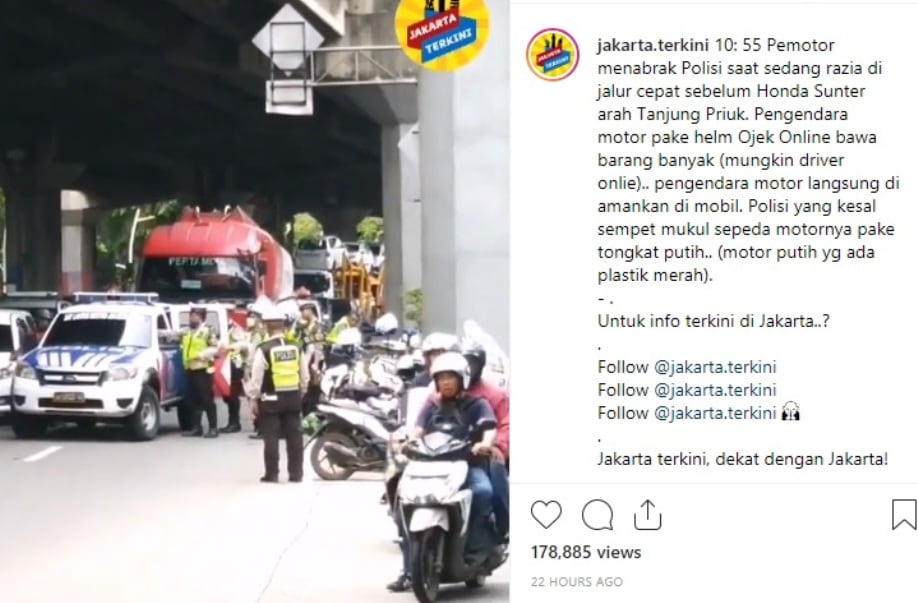 Lawan Arah Saat Razia Driver Ojek Online Tabrak Polisi di Tanjung Priok Sempat Viral di Medsos