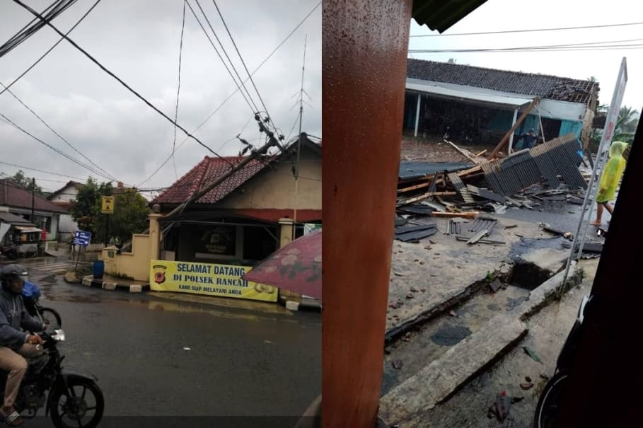 Puting Beliung Rancah Atap Rumah Warga Porak Poranda Tiang Listrik dan Pepohonan Roboh