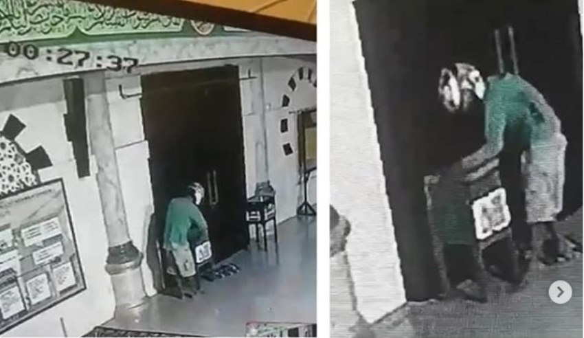 Terekam CCTV Pria ini Mencuri Uang di Kotak Amal Mesjid