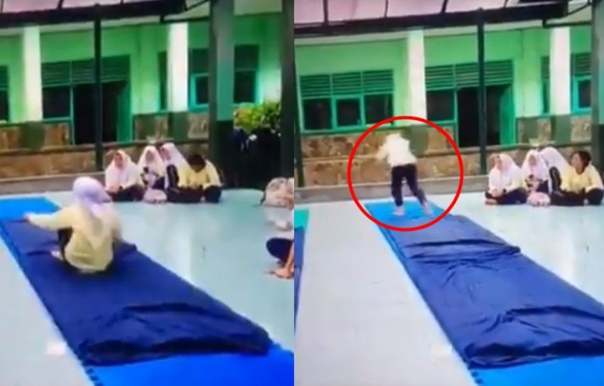 Sukses Lakukan Rolling Depan Dua Kali, Nasib Siswi ini Berakhir Apes Sukses Lakukan Rolling Depan Dua Kali Nasib Siswi ini Berakhir Apes