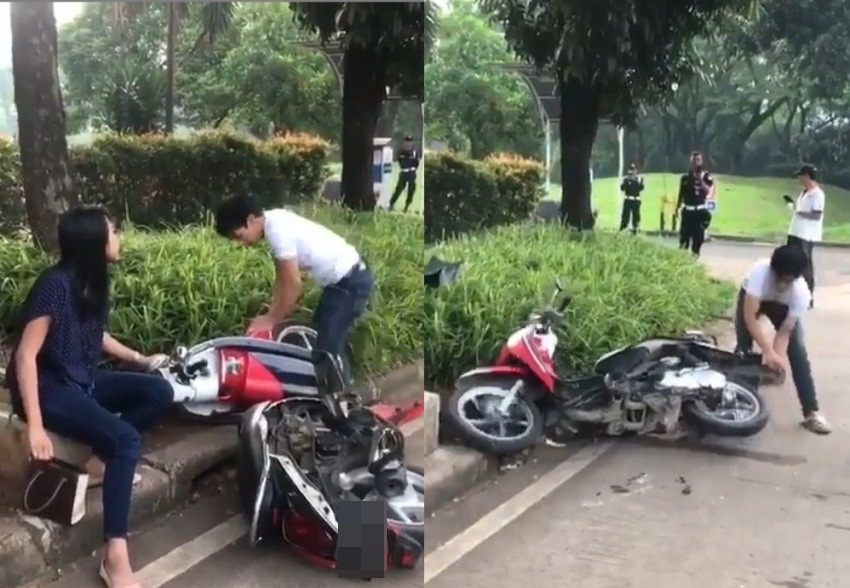 Tak Terima Ditilang Pria ini Marah hingga Rusak Motor Miliknya