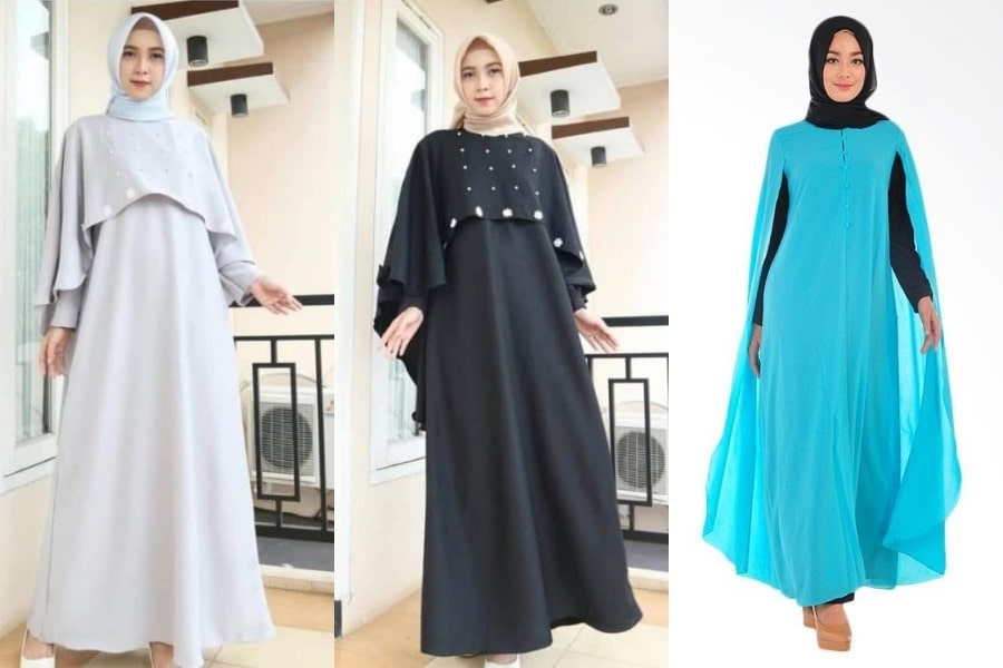 Referensi Long Dress Lengan Cape