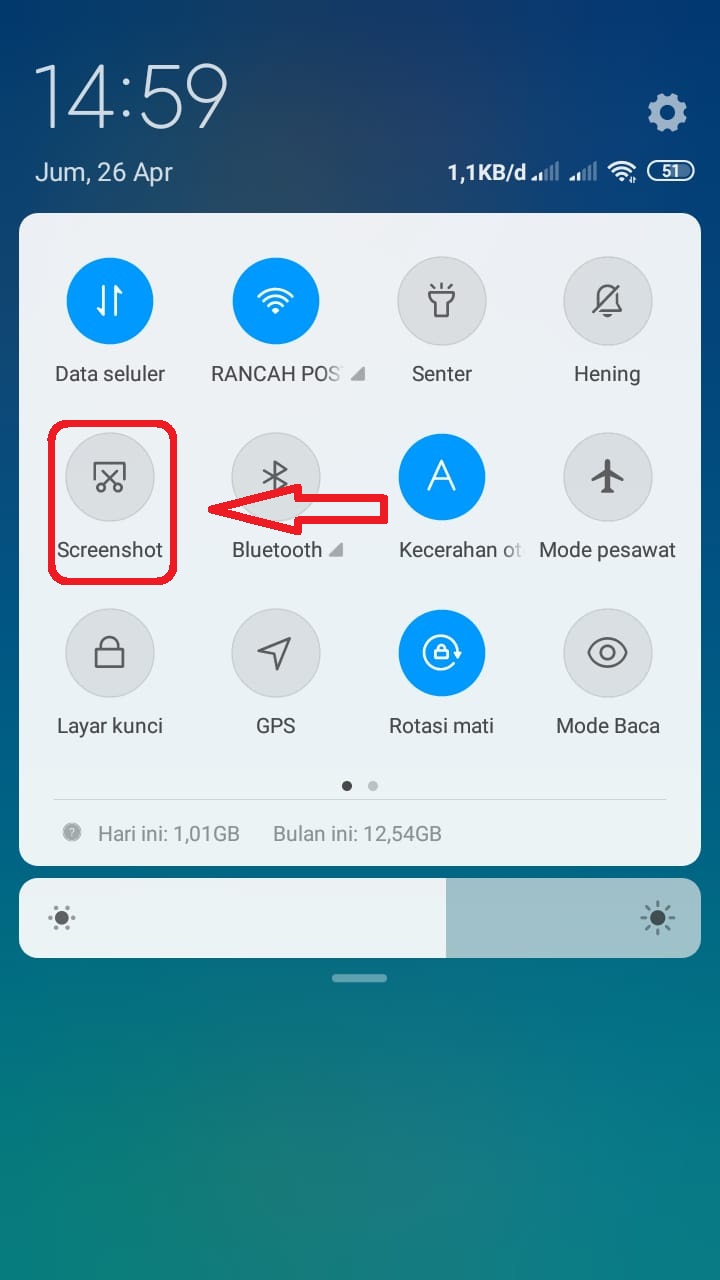 Cara Screenshot Xiaomi Redmi 7 Menggunakan Menu Shortcut dari Bilah Notifikasi