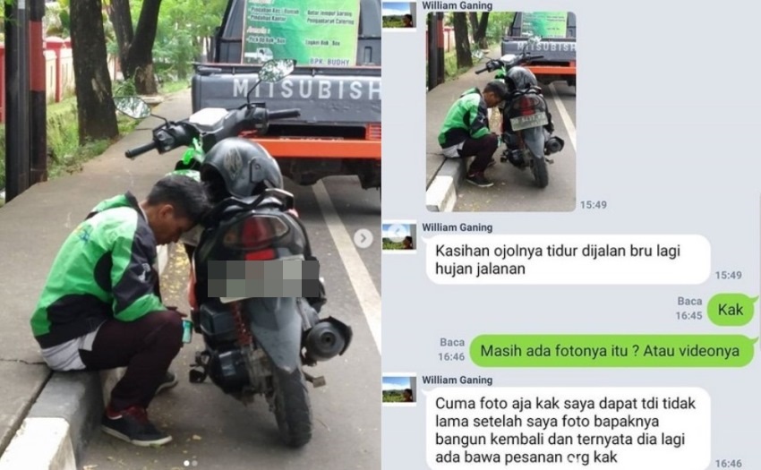 Kelelahan Usai Seharian Ngojek Potret Driver Ojol Terlelap di Pinggir Jalan ini Bikin Terharu