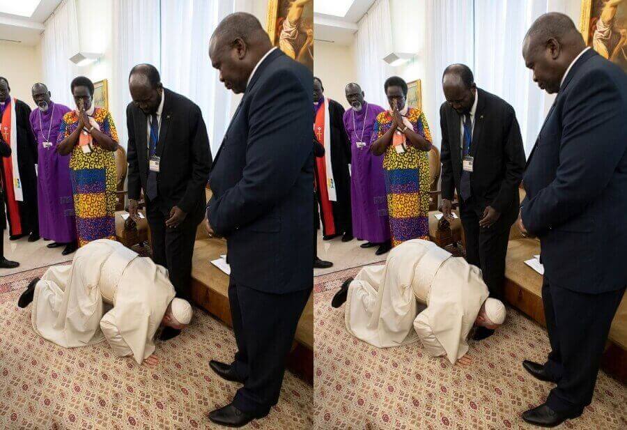 Mohon Agar Perang Saudara Tidak Terulang Paus Fransiskus Cium Kaki Presiden Sudan Selatan