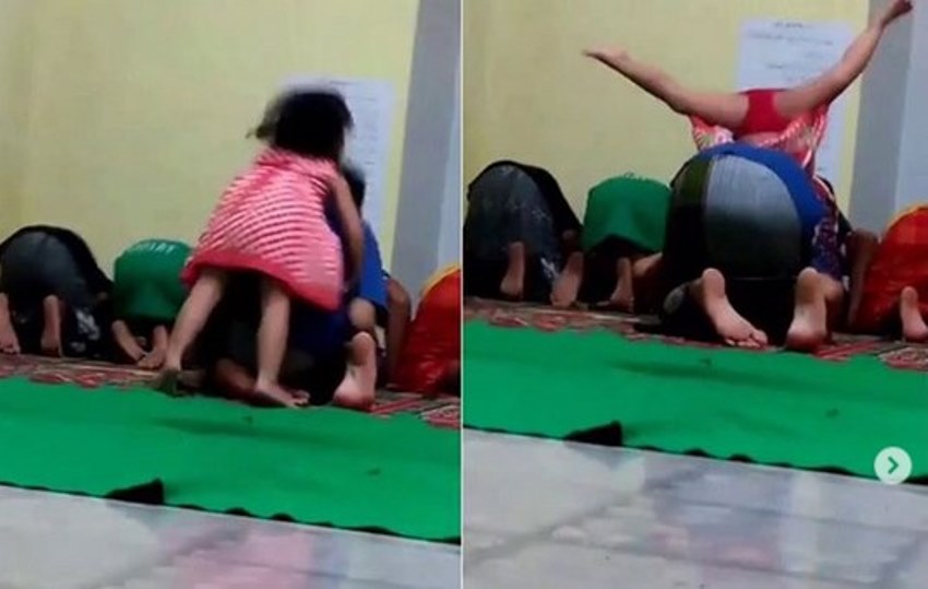 Diajak Ayahnya Salat ke Masjid Kelakuan Bocah Perempuan ini Bikin Ngakak Sekaligus Kasihan